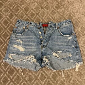 High waisted ripped jean shorts